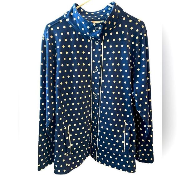 QUACKER FACTORY BLUE POLKA DOT SNAP LIGHTWEIGHT JACKET WITH SLIT POCKETS XL - Picture 2 of 7